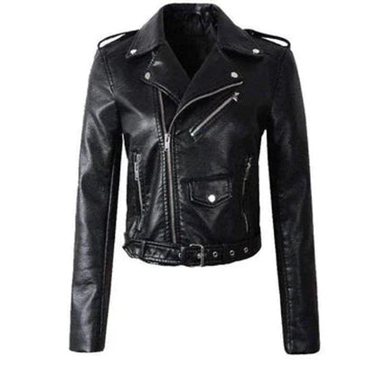 Women's Cropped Moto Zip-Up Faux Leather Jacket