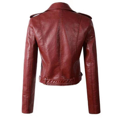 Women's Cropped Moto Zip-Up Faux Leather Jacket