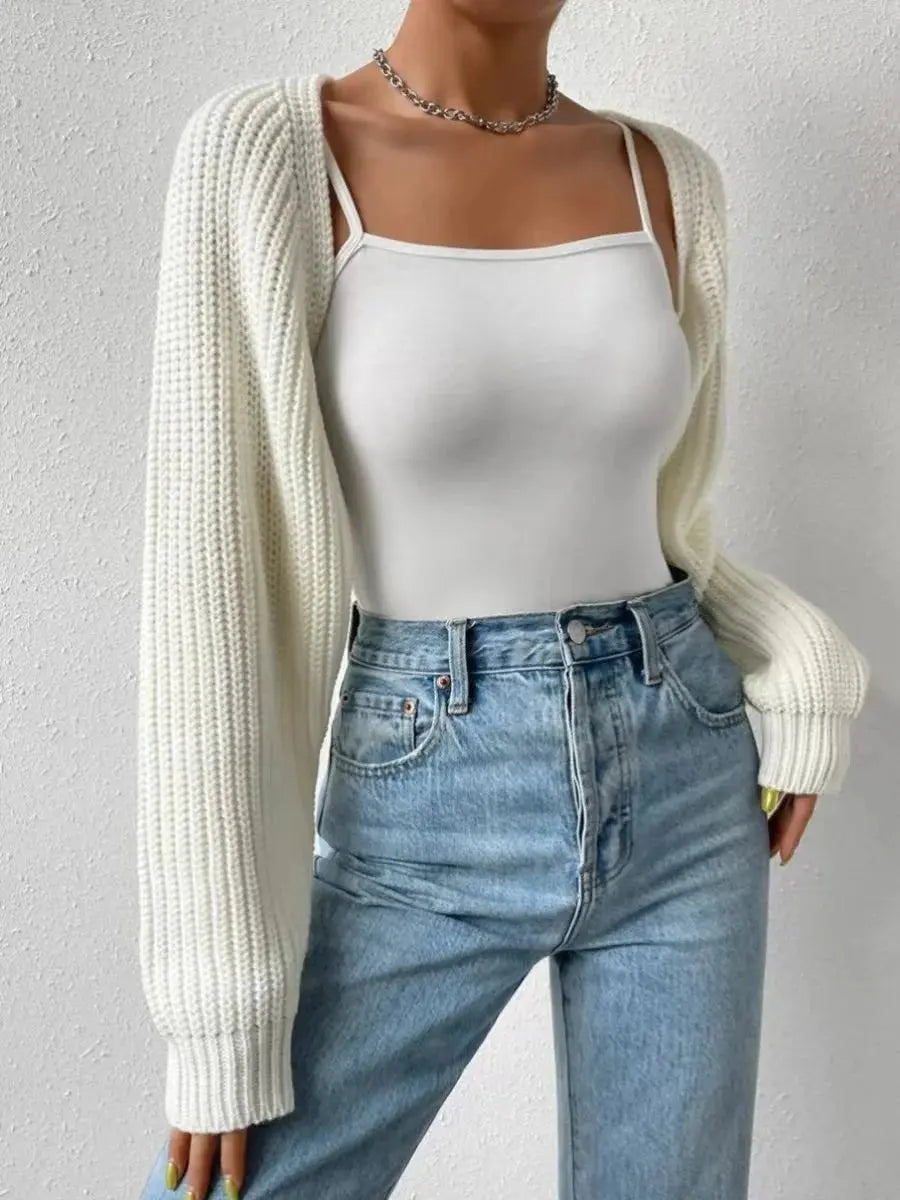Women's Cropped Open-Front Ribbed Knit Shrug