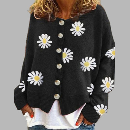 Women's Daisy Floral Knit Button-Front Cardigan