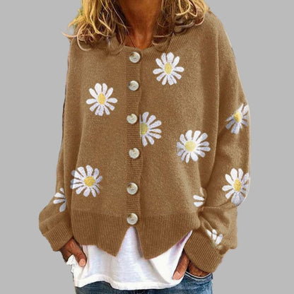 Women's Daisy Floral Knit Button-Front Cardigan