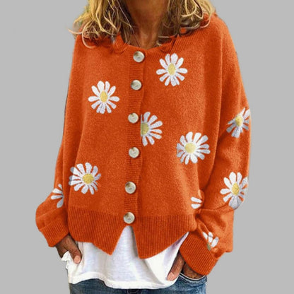 Women's Daisy Floral Knit Button-Front Cardigan