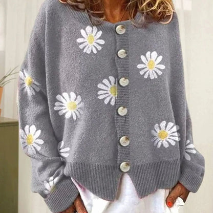 Women's Daisy Print Button-Front Knit Cardigan