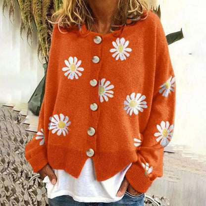 Women's Daisy Print Button-Front Knit Cardigan