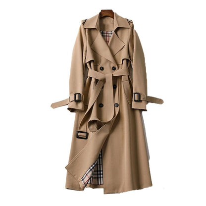 Women's Double-Breasted Belted Longline Trench Coat