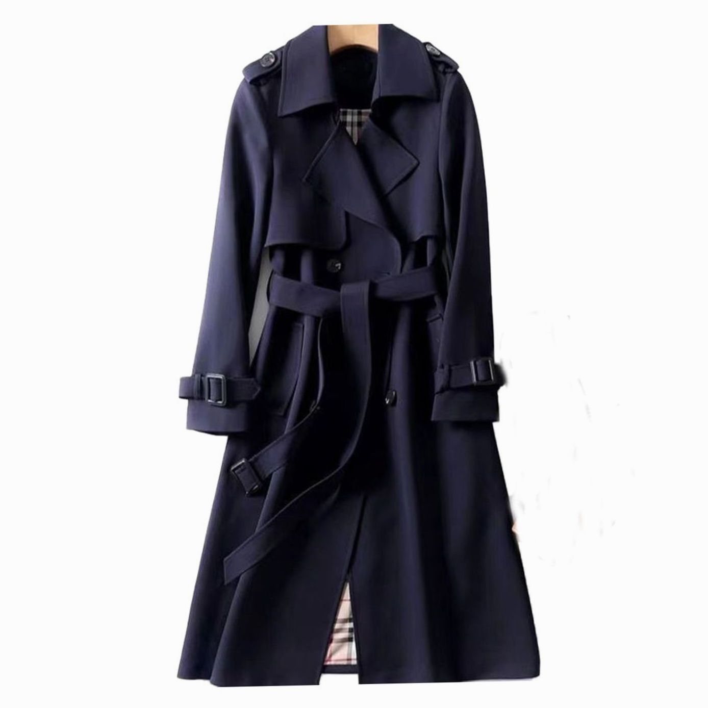 Women's Double-Breasted Belted Longline Trench Coat
