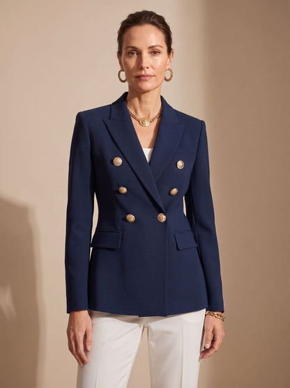 Women's Double-Breasted Tailored Blazer with Gold-Tone Buttons