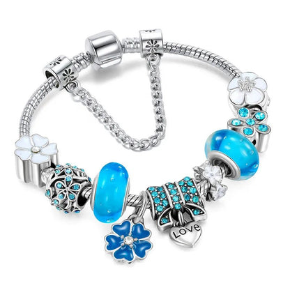 Women's Elegant Floral Charm Bracelet in 925 Sterling Silver - Nature-Inspired Design