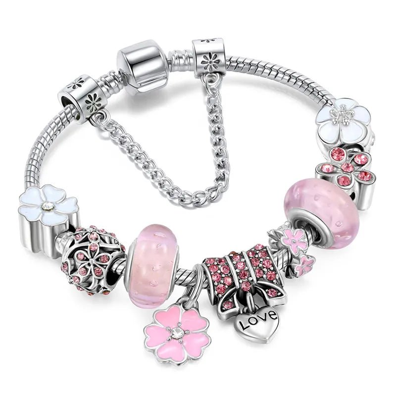 Women's Elegant Floral Charm Bracelet in 925 Sterling Silver - Nature-Inspired Design