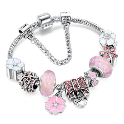 Women's Elegant Floral Charm Bracelet in 925 Sterling Silver - Nature-Inspired Design