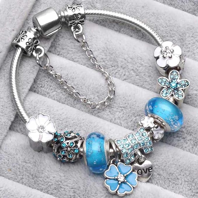 Women's Elegant Floral Charm Bracelet in 925 Sterling Silver - Nature-Inspired Design