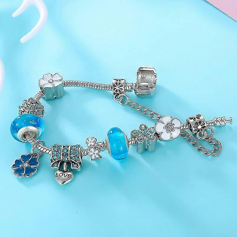 Women's Elegant Floral Charm Bracelet in 925 Sterling Silver - Nature-Inspired Design