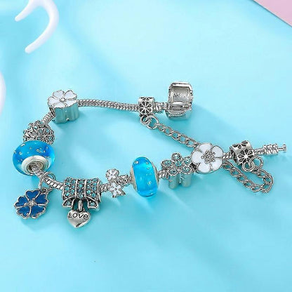 Women's Elegant Floral Charm Bracelet in 925 Sterling Silver - Nature-Inspired Design