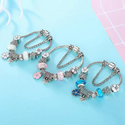 Women's Elegant Floral Charm Bracelet in 925 Sterling Silver - Nature-Inspired Design
