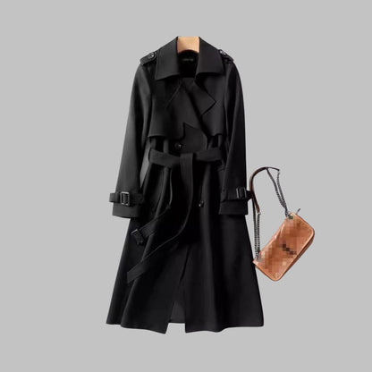 Women's Elegant Knee-Length Double-Breasted Belted Trench Coat