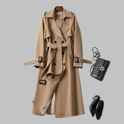 Women's Elegant Knee-Length Double-Breasted Belted Trench Coat