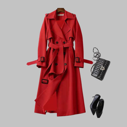 Women's Elegant Knee-Length Double-Breasted Belted Trench Coat