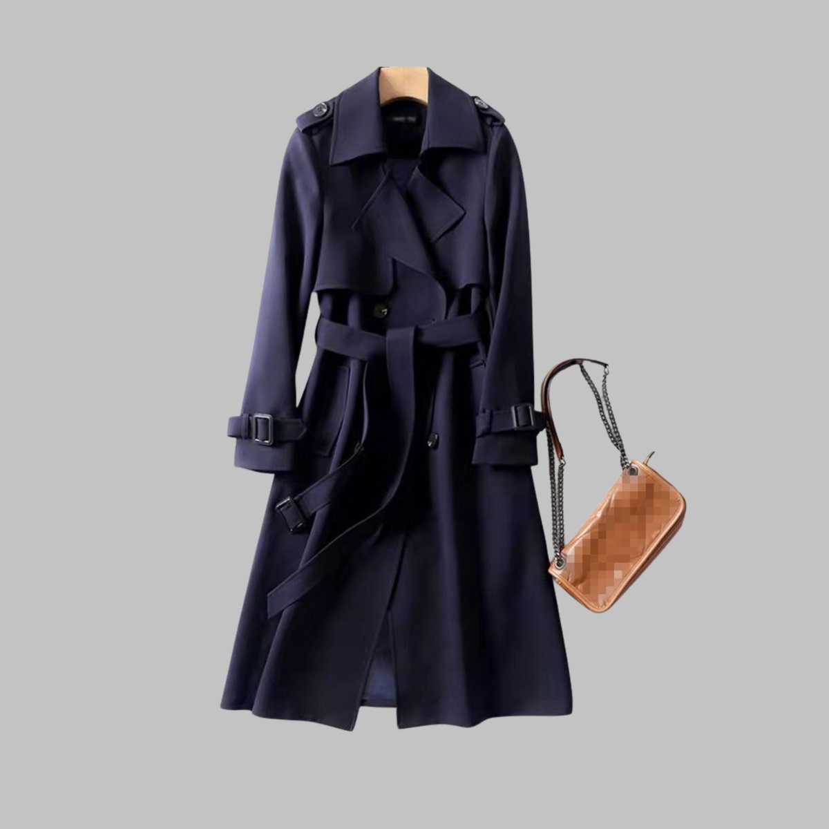 Women's Elegant Knee-Length Double-Breasted Belted Trench Coat