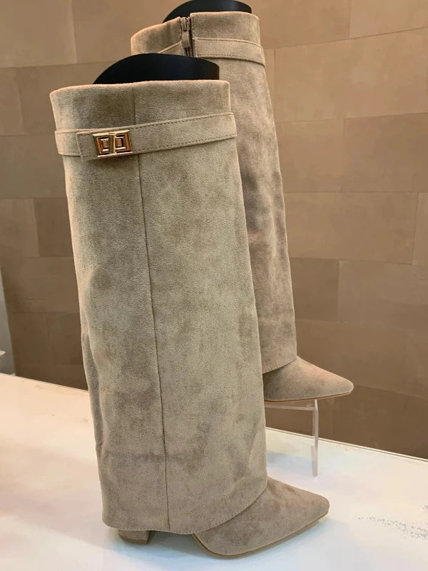Women's Elegant PU Leather Block Heel Boots