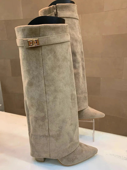 Women's Elegant PU Leather Block Heel Boots