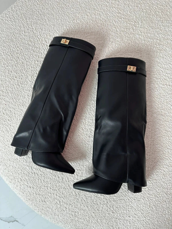Women's Elegant PU Leather Block Heel Boots