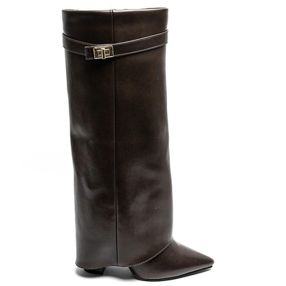 Women's Elegant PU Leather Block Heel Boots