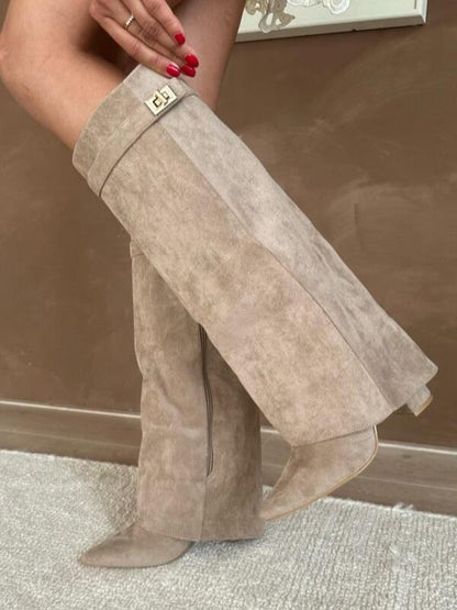 Women's Elegant PU Leather Block Heel Boots