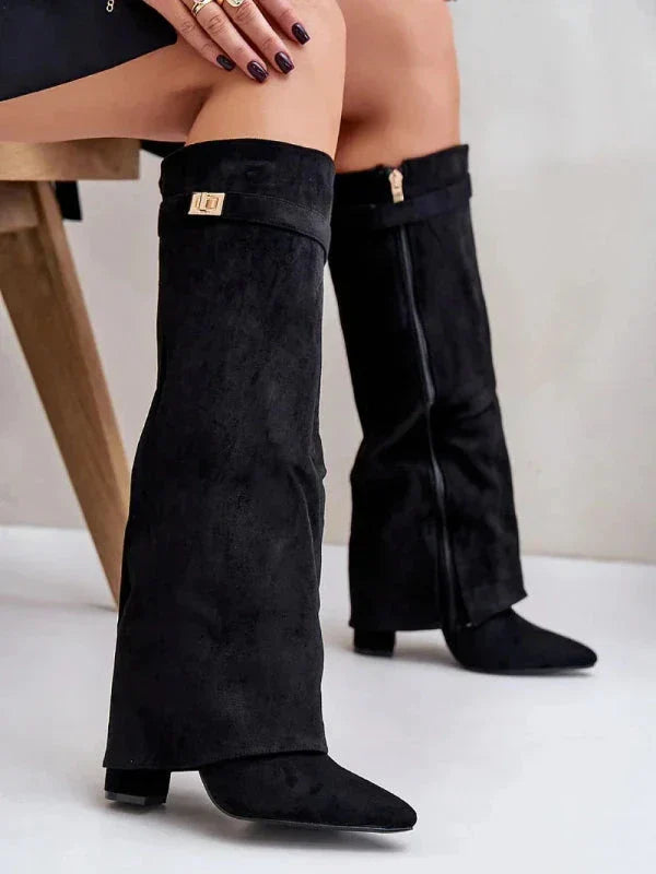 Women's Elegant PU Leather Block Heel Boots
