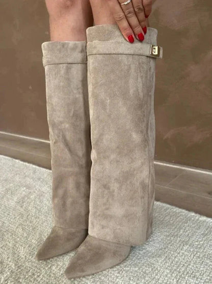 Women's Elegant PU Leather Block Heel Boots
