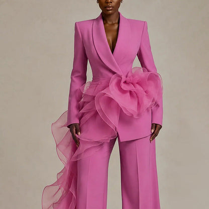 Women's Elegant Suit with Asymmetrical Ruffle