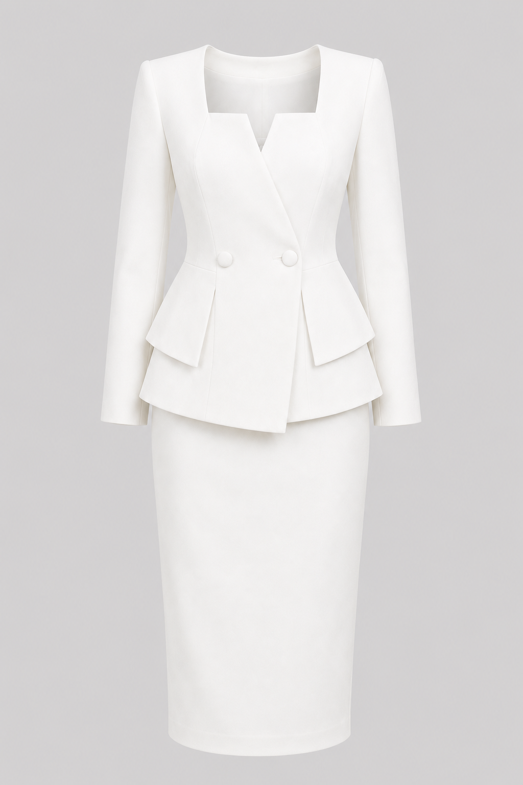 Women's Elegant Two-Piece Jacket and Skirt Set with Square Neckline