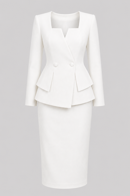 Women's Elegant Two-Piece Jacket and Skirt Set with Square Neckline