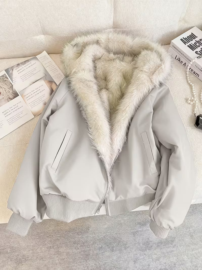Women's Faux Fur Bomber Jacket – Chic and Warm for Every Season