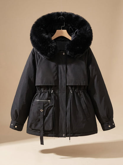 Women's Faux-Fur Hooded Drawstring Puffer Jacket