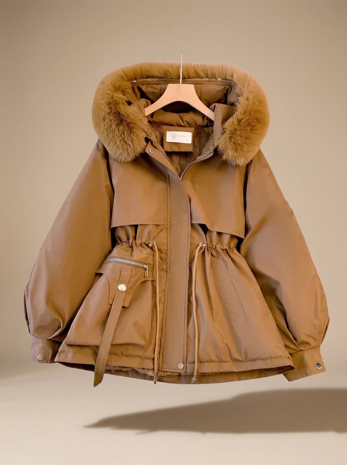 Women's Faux-Fur Hooded Drawstring Puffer Jacket