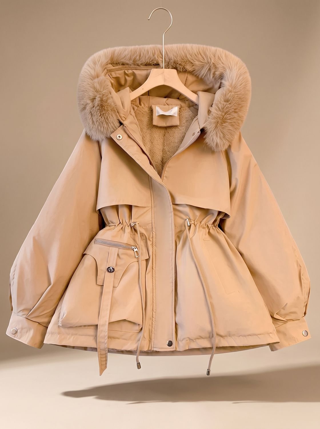 Women's Faux-Fur Hooded Drawstring Puffer Jacket