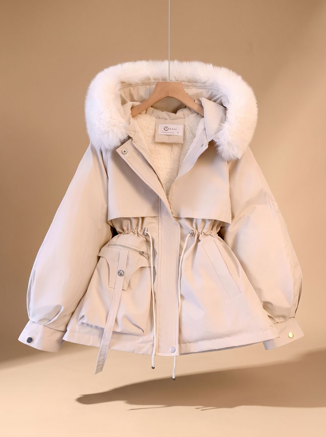 Women's Faux-Fur Hooded Drawstring Puffer Jacket