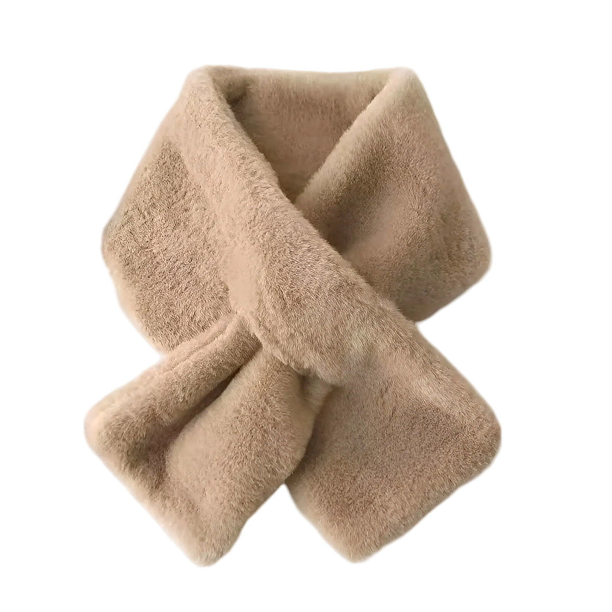Women's Faux Rabbit Fur Plush Scarf | Cross Design Soft Everyday Neck Warmer for Fall & Winter