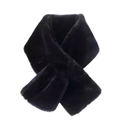 Women's Faux Rabbit Fur Plush Scarf | Cross Design Soft Everyday Neck Warmer for Fall & Winter