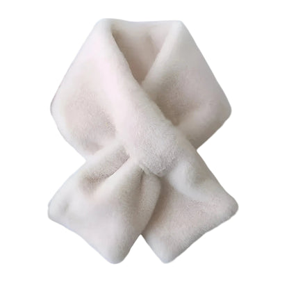 Women's Faux Rabbit Fur Plush Scarf | Cross Design Soft Everyday Neck Warmer for Fall & Winter