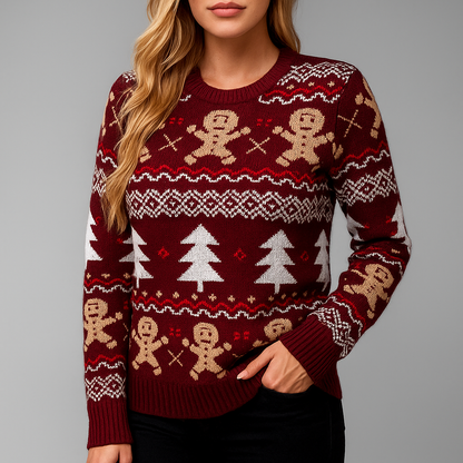 Women's Festive Knit Sweater – Cozy Winter Pullover with Seasonal Pattern