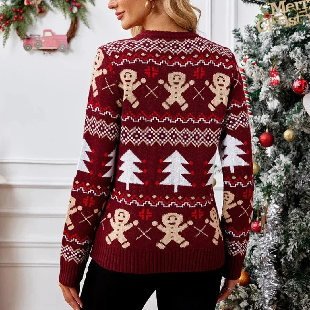 Women's Festive Knit Sweater – Cozy Winter Pullover with Seasonal Pattern