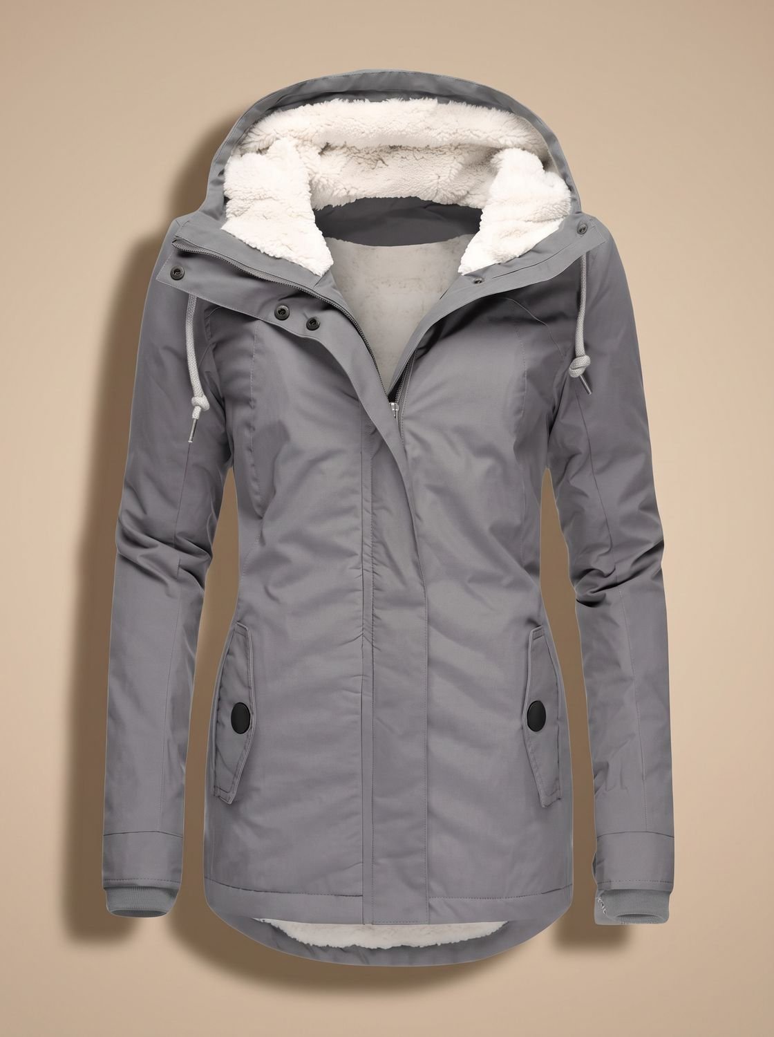 Women's Fleece-Lined Waterproof Hooded Zip-Up Jacket