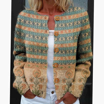 Women's Floral Button-Front Long-Sleeve Knit Cardigan