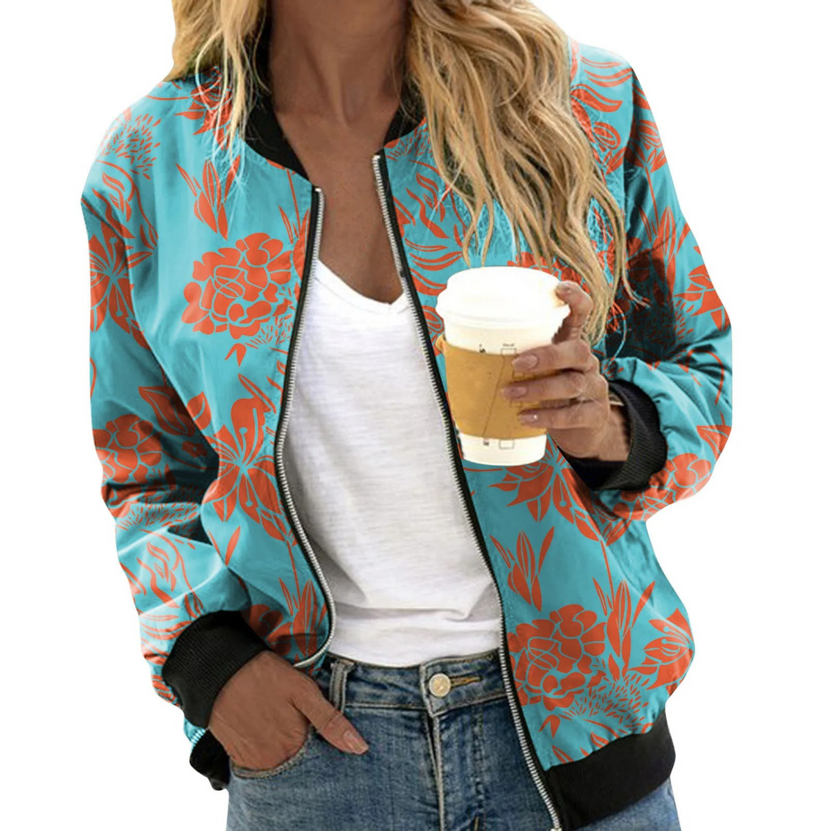 Women's Floral Print Bomber Jacket