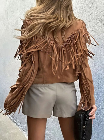 Women's Fringed Suede-Feel Boho Short Jacket