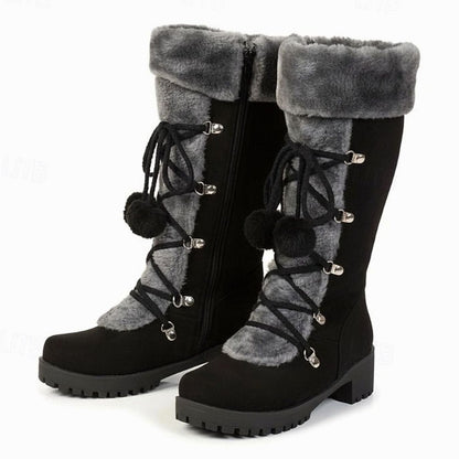 Women's Fur-Trimmed Lace-Up Mid-Calf Snow Boots