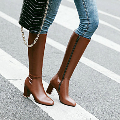 Women's High Block Heel Side-Zip Knee-High Riding Boots
