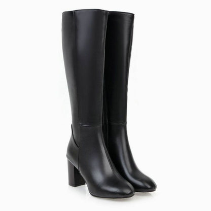Women's High Block Heel Side-Zip Knee-High Riding Boots