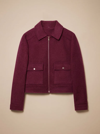 Women's High-Neck Stand Collar Button-Front Wool Blend Short Coat